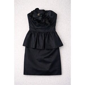 Lilly Pulitzer Mae Black Stretch Sateen Peplum Rosette Strapless Dress 0